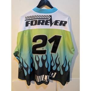 Forever 21 Rolling Loud Rave Mesh Moto Bedazzled Flames Y2K Style Jersey Sz M